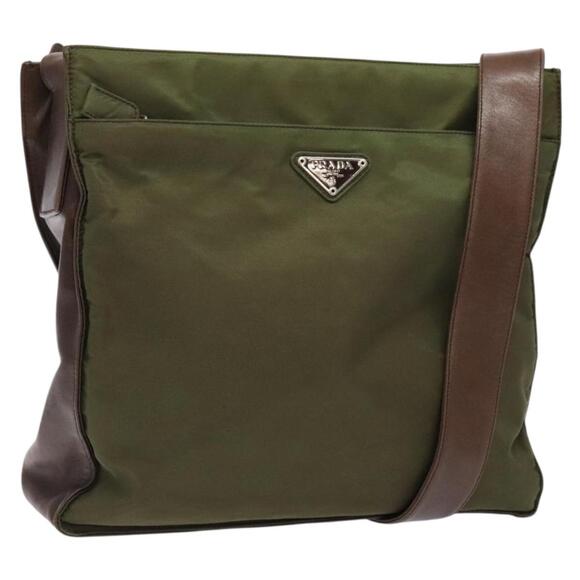 PRADA Shoulder Bag Nylon Green Silver - Picture 1 of 12